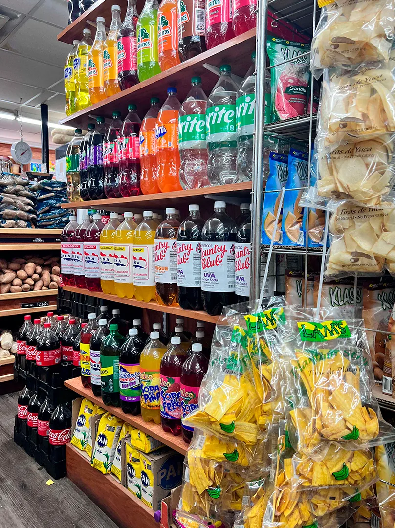 shelf with drinks and sodas