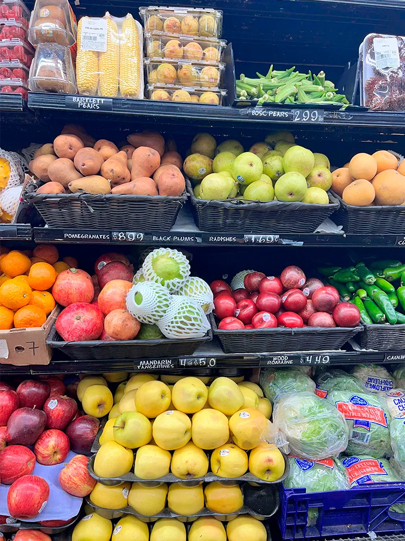 Fruit and vegetable shelf at La Placita Meat Market